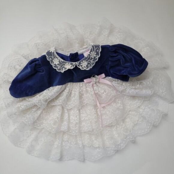 Martha’s Miniatures Other - Martha’s Miniatures Dress Blue Velvet Full Circle Dress 0-3 months Vintage lace